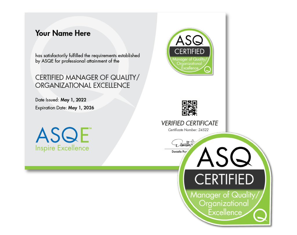 ASQ CMQ Certificate